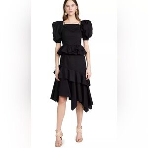 Ulla Johnson Marie Black Asymmetrical Peplum Dress SZ 8